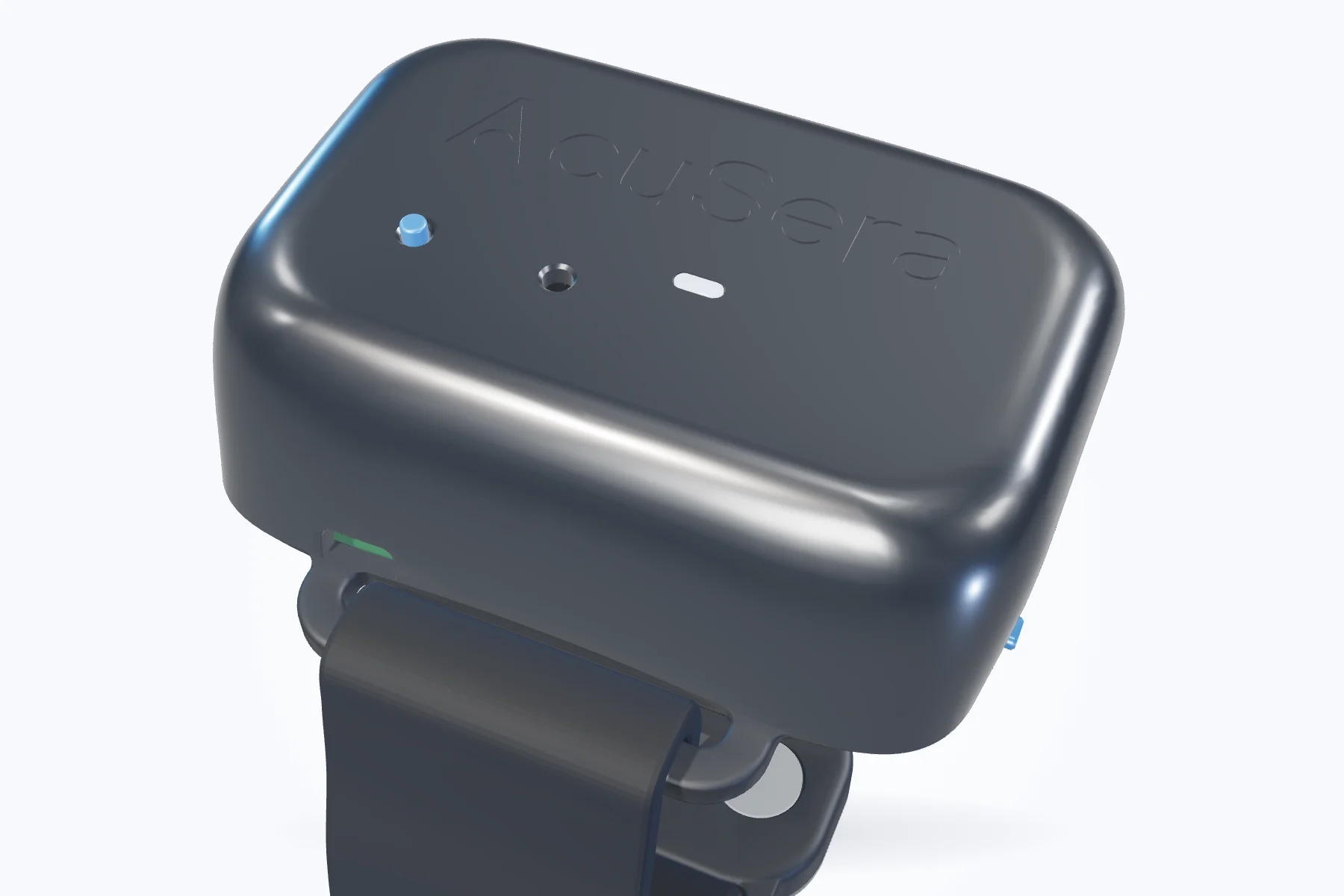 The AcuSera V3 prototype main unit on its strap.